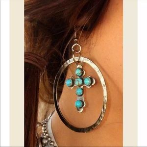 Turquoise Circle & Cross Earrings